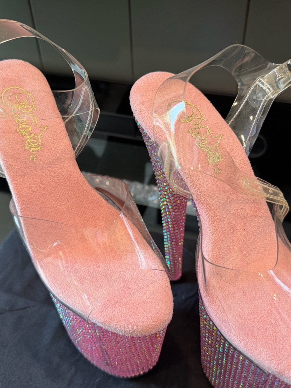 Pleaser Pink Crystal-Embellished Platform Heels 8 inch Heel - Picture 2 of 5